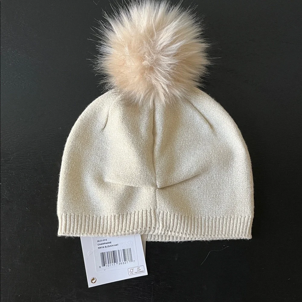 Shiraleah Maya Slouch Hat Faux Fur Pom Pom Beanie in Champagne